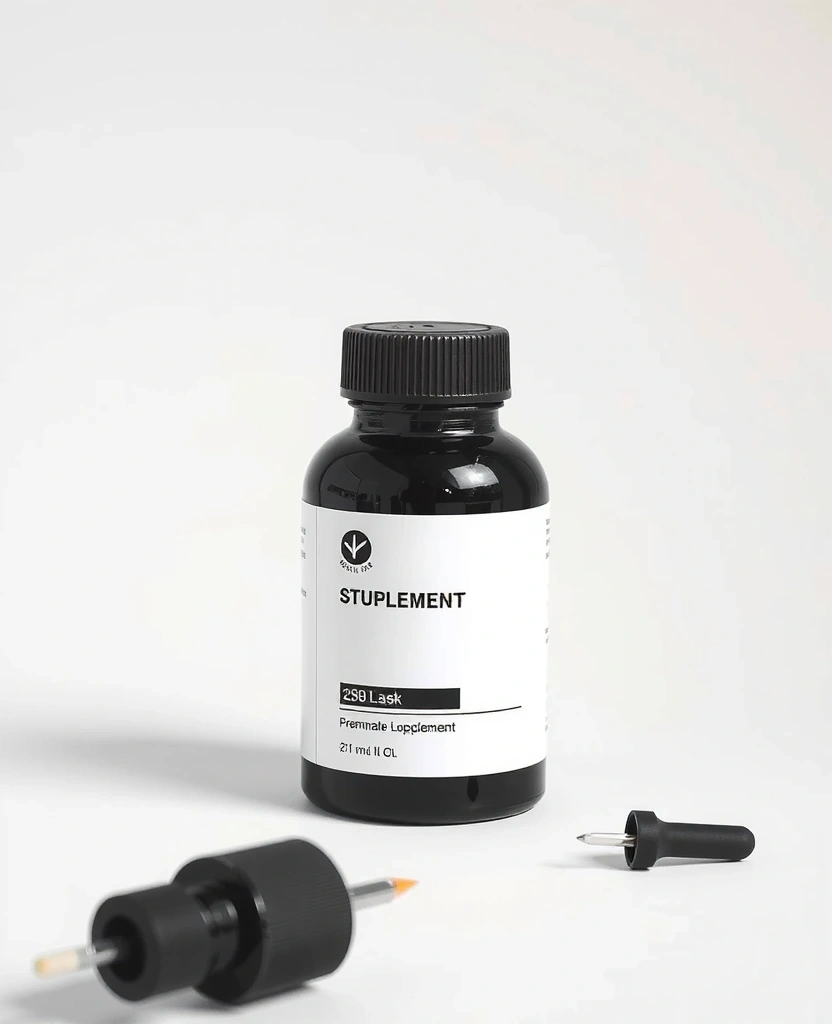 Premium male energy supplement bottle with sleek black design